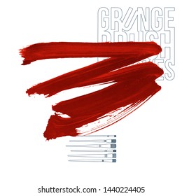 Red brush stroke and texture. Grunge vector abstract hand - painted element. Underline and border design.