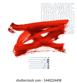 Red brush stroke and texture. Grunge vector abstract hand - painted element. Underline and border design.