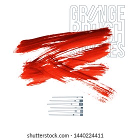 Red brush stroke and texture. Grunge vector abstract hand - painted element. Underline and border design.