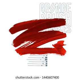 Red brush stroke and texture. Grunge vector abstract hand - painted element. Underline and border design.