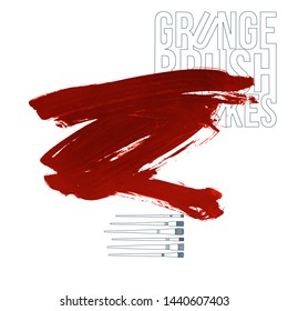 Red brush stroke and texture. Grunge vector abstract hand - painted element. Underline and border design.