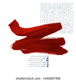 Red brush stroke and texture. Grunge vector abstract hand - painted element. Underline and border design.
