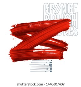 Red brush stroke and texture. Grunge vector abstract hand - painted element. Underline and border design.