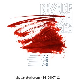 Red brush stroke and texture. Grunge vector abstract hand - painted element. Underline and border design.