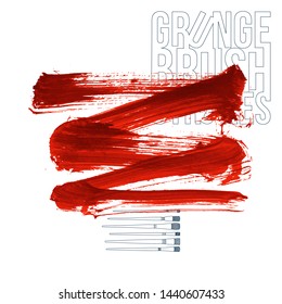 Red brush stroke and texture. Grunge vector abstract hand - painted element. Underline and border design.