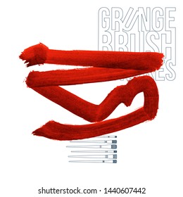 Red brush stroke and texture. Grunge vector abstract hand - painted element. Underline and border design.