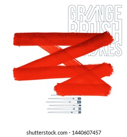 Red brush stroke and texture. Grunge vector abstract hand - painted element. Underline and border design.