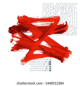 Red brush stroke and texture. Grunge vector abstract hand - painted element. Underline and border design.