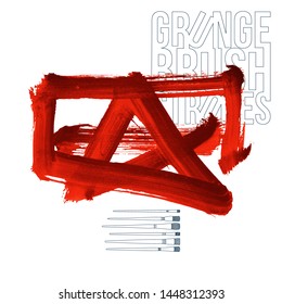 Red brush stroke and texture. Grunge vector abstract hand - painted element. Underline and border design.