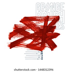 Red brush stroke and texture. Grunge vector abstract hand - painted element. Underline and border design.