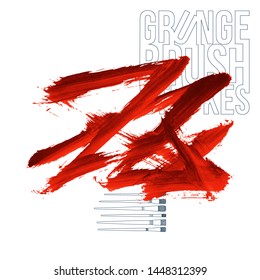 Red brush stroke and texture. Grunge vector abstract hand - painted element. Underline and border design.