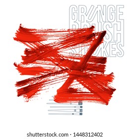 Red brush stroke and texture. Grunge vector abstract hand - painted element. Underline and border design.
