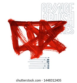 Red brush stroke and texture. Grunge vector abstract hand - painted element. Underline and border design.