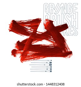 Red brush stroke and texture. Grunge vector abstract hand - painted element. Underline and border design.