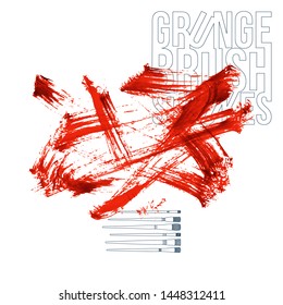Red brush stroke and texture. Grunge vector abstract hand - painted element. Underline and border design.