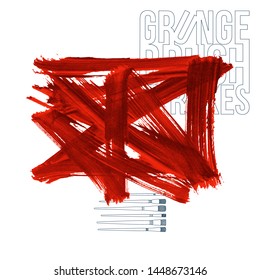 Red brush stroke and texture. Grunge vector abstract hand - painted element. Underline and border design.
