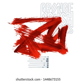 Red brush stroke and texture. Grunge vector abstract hand - painted element. Underline and border design.