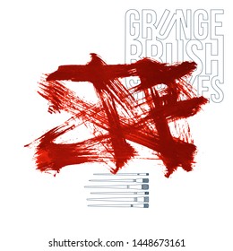 Red brush stroke and texture. Grunge vector abstract hand - painted element. Underline and border design.