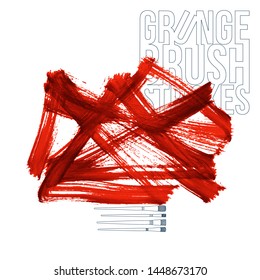 Red brush stroke and texture. Grunge vector abstract hand - painted element. Underline and border design.