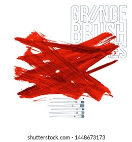 Red brush stroke and texture. Grunge vector abstract hand - painted element. Underline and border design.