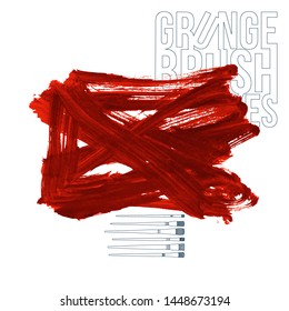 Red brush stroke and texture. Grunge vector abstract hand - painted element. Underline and border design.