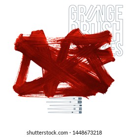 Red brush stroke and texture. Grunge vector abstract hand - painted element. Underline and border design.