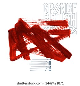 Red brush stroke and texture. Grunge vector abstract hand - painted element. Underline and border design.