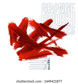 Red brush stroke and texture. Grunge vector abstract hand - painted element. Underline and border design.