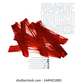 Red brush stroke and texture. Grunge vector abstract hand - painted element. Underline and border design.