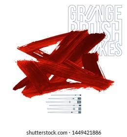 Red brush stroke and texture. Grunge vector abstract hand - painted element. Underline and border design.