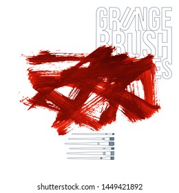 Red brush stroke and texture. Grunge vector abstract hand - painted element. Underline and border design.
