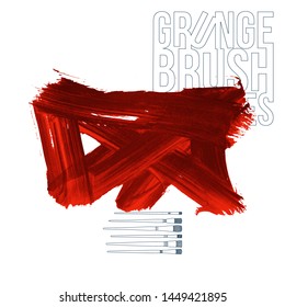 Red brush stroke and texture. Grunge vector abstract hand - painted element. Underline and border design.