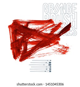 Red brush stroke and texture. Grunge vector abstract hand - painted element. Underline and border design.