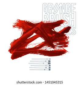 Red brush stroke and texture. Grunge vector abstract hand - painted element. Underline and border design.