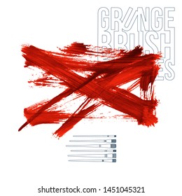 Red brush stroke and texture. Grunge vector abstract hand - painted element. Underline and border design.