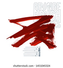 Red brush stroke and texture. Grunge vector abstract hand - painted element. Underline and border design.