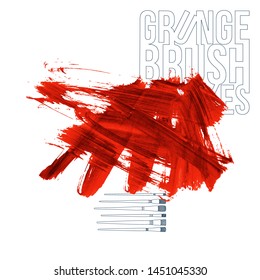 Red brush stroke and texture. Grunge vector abstract hand - painted element. Underline and border design.