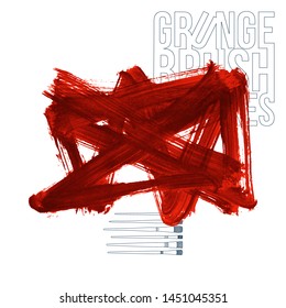 Red brush stroke and texture. Grunge vector abstract hand - painted element. Underline and border design.