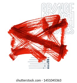 Red brush stroke and texture. Grunge vector abstract hand - painted element. Underline and border design.