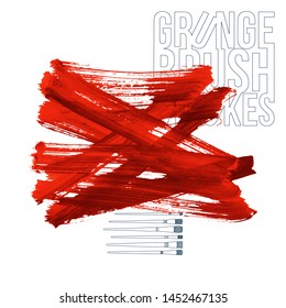 Red brush stroke and texture. Grunge vector abstract hand - painted element. Underline and border design.
