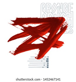 Red brush stroke and texture. Grunge vector abstract hand - painted element. Underline and border design.