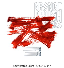 Red brush stroke and texture. Grunge vector abstract hand - painted element. Underline and border design.