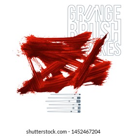 Red brush stroke and texture. Grunge vector abstract hand - painted element. Underline and border design.