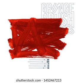 Red brush stroke and texture. Grunge vector abstract hand - painted element. Underline and border design.