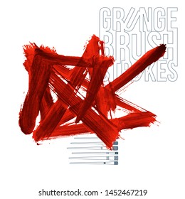 Red brush stroke and texture. Grunge vector abstract hand - painted element. Underline and border design.