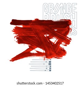 Red brush stroke and texture. Grunge vector abstract hand - painted element. Underline and border design.