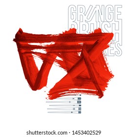 Red brush stroke and texture. Grunge vector abstract hand - painted element. Underline and border design.