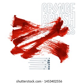 Red brush stroke and texture. Grunge vector abstract hand - painted element. Underline and border design.