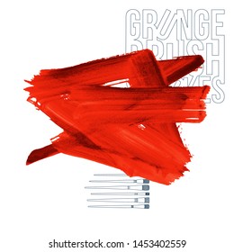 Red brush stroke and texture. Grunge vector abstract hand - painted element. Underline and border design.
