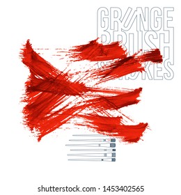 Red brush stroke and texture. Grunge vector abstract hand - painted element. Underline and border design.